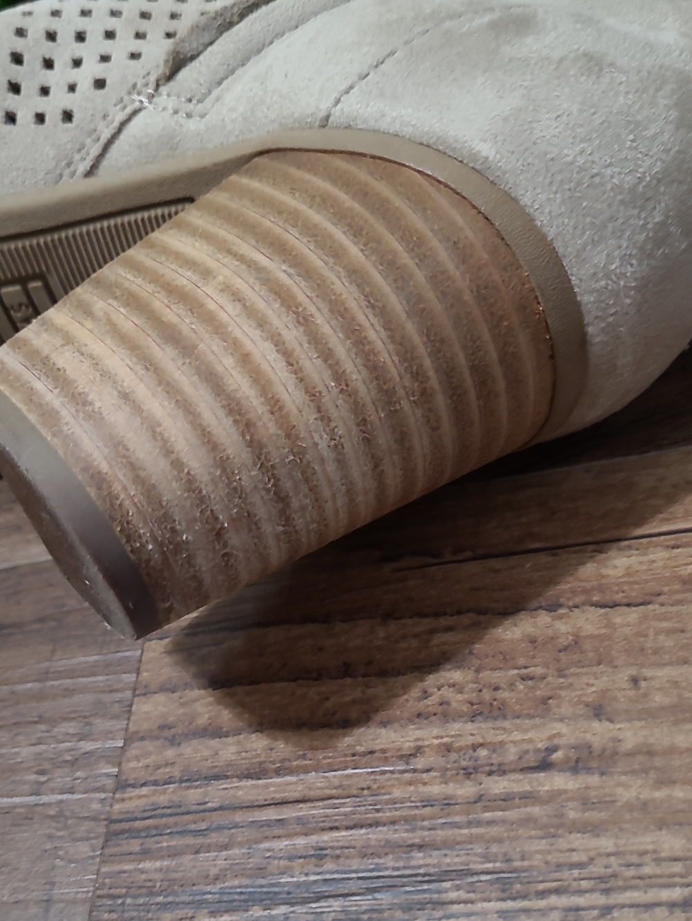Toms Majorca Desert Taupe Perforated Peep Toe Suede Bootie - Picture 7 of 9